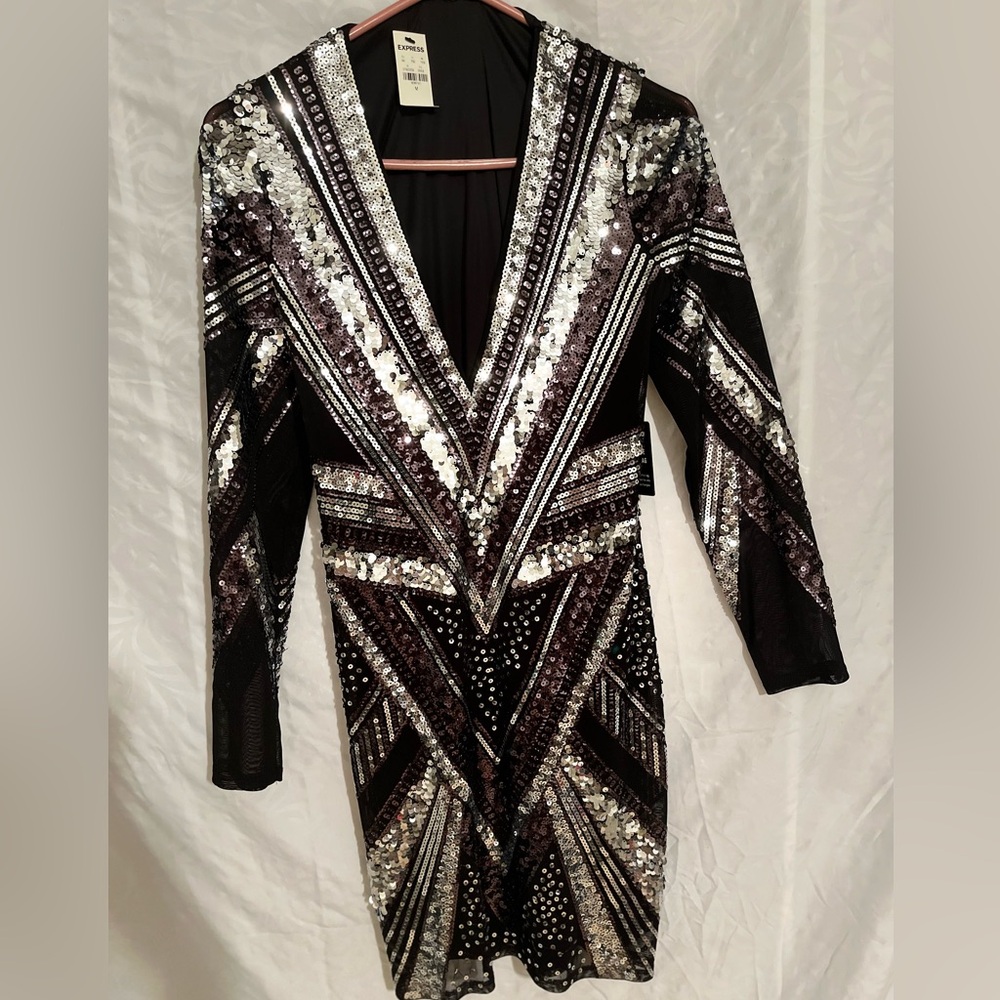 Express Sequined Long Sleeve LBD (M)